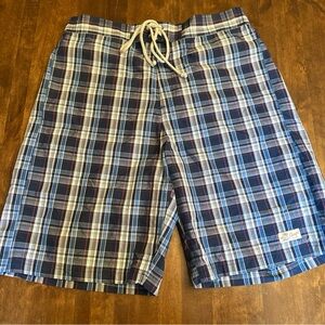 Chaps Board Swimming Trunk Shorts L Large Blue Patriotic USA Preppy Plaid Summer